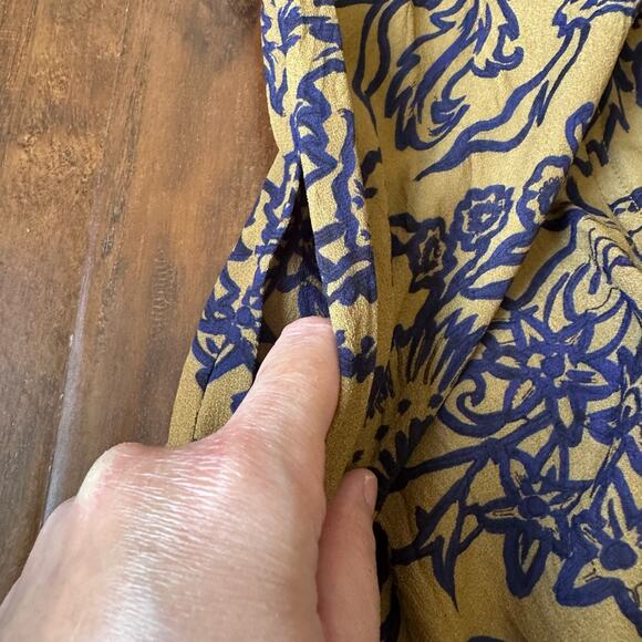 PERUVIAN CONNECTION Mini Dress Brown Blue Floral Puff Sleeve Boho - Picture 9 of 13